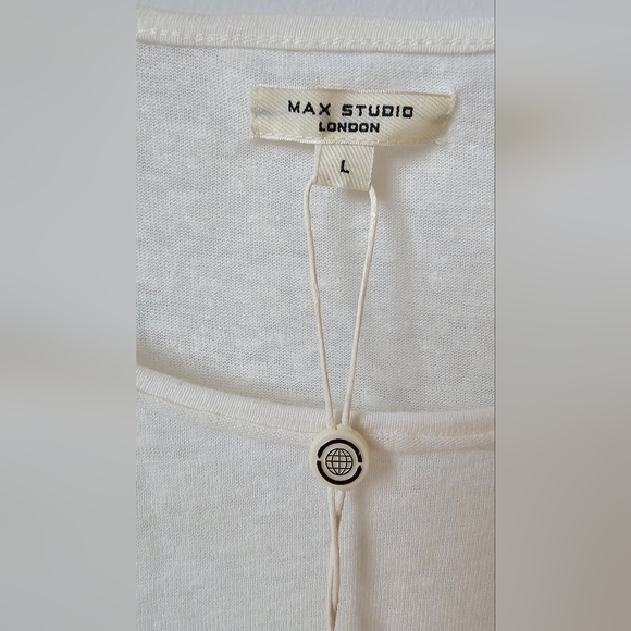 Max Studio London Cream Ivory Sleeveless Top Blouse Relaxed Fit Elastic Band L - Picture 5 of 9